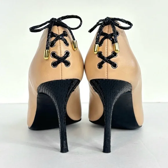 Levity Leather Black & Tan JALONE Pointed Toe Bow Heel 3.5” Pumps Coquette 8M - Picture 3 of 11